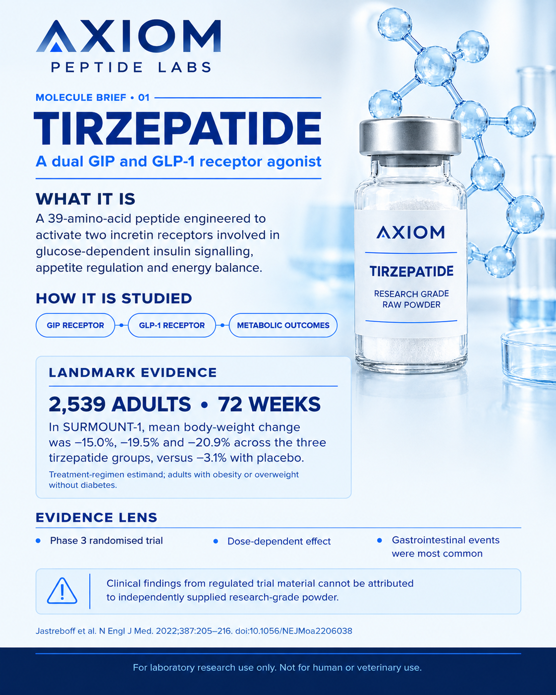 Tirzepatide molecule brief — summary of published research evidence